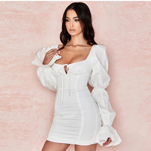 Puff Long Sleeve Mini White Dress - Picture 13 of 16